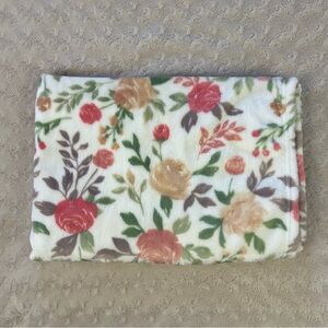 Ava Olivia Floral Baby Blanket Pink White Green Flowers Roses Soft Plush Lovey